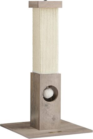 Feandrea Scratching Post, Scratching Trunk, Cat Tree, 10 cm Thick Trunk, Scratching Column Made of Natural Sisal Rope, 73 cm High, with Plush Play Ball, Furniture Scratch Protector, Greige PCA021G01