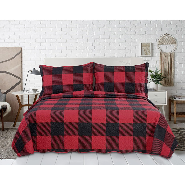 Комплект літньої постільної білизни Marina Decoration з ковдрою та двома наволочками, чорно-червоний візерунок, розмір Full/Queen