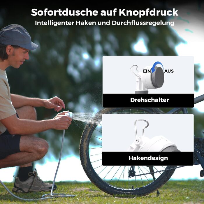 Портативна душ FLEXTAILGEAR Tiny Shower для кемпінгу та подорожей: 2.2м шланг, USB-C зарядка, 2 режими економії води