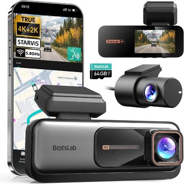 Відеореєстратор BOTSLAB G980H Pro 4K STARVIS з GPS, WiFi, ADAS, нічне бачення, паркувальний режим, 64GB