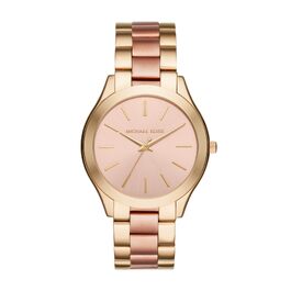 Жіночий годинник Michael Kors Slim Runway 42мм, кварцовий механізм, сталевий браслет (золотистий та світло-рожевий)