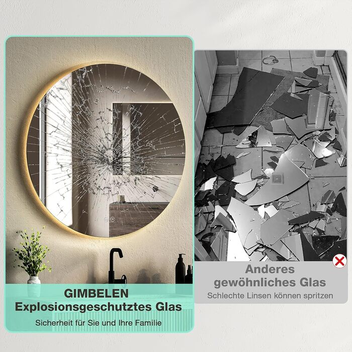 Круглий дзеркало для ванної кімнати з підсвічуванням 80 см, 3 кольори світла, регулювання яскравості, проти запотівання, сенсорне управління, функція пам'яті, LED, енергозберігаючий