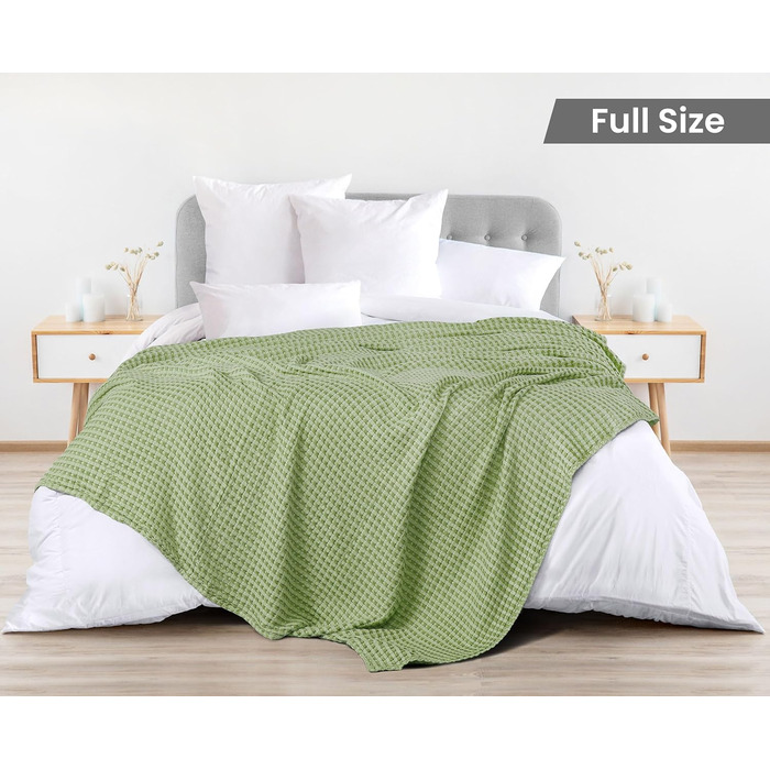 Ковдра Baumwoll Waffeldecke Utopia Bedding з бавовни, 300 GSM, 152x127 см, м'яка, легка, дихаюча, для всіх сезонів, салатовий колір