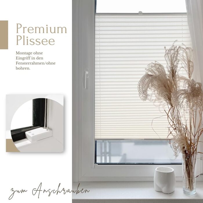 Home-Vision Premium Pleated Blinds, Custom-Made for Interior Frames, with Height, Fabric Color, and Profile Colors, Blackout Blind for Windows & Doors, Sun Protection Roller Blind in Various Widths (Requires Drilling, Height 150-240 cm)