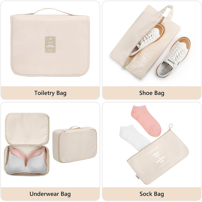 Набір органайзерів для валізи MURISE (8/6 шт.) - кубики для пакування, система організації подорожей, бежевий колір