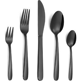 Bestdin Cutlery Set 12 Persons, 60 Piece Black Cutlery, Stainless Steel Cutlery Set with Knife Fork Spoon, Black Cutlery for Home/Party/Restaurant, High Gloss Polished & Dishwasher Safe.