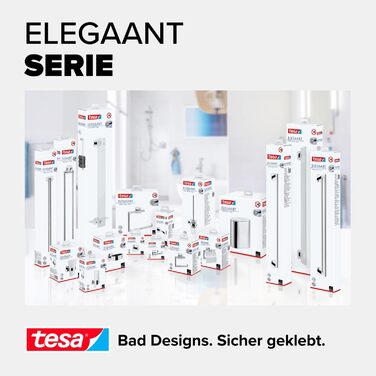 tesa ELEGAANT Towel Hook, Chrome - Bathroom Hook for Wall Mounting without Drilling, including Adhesive Solution - 50 mm x 50 mm x 41 mm