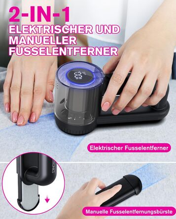 Електрична машинка для видалення кошлатання Homtronics, USB-зарядка, 3 режими, LED-дисплей, 6-лезовий ніж, для одягу, дивану, килимів, чорна