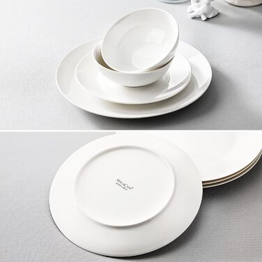 MALACASA Набір посуду 12 предметів для 4 осіб з кісткового фарфору, серія JERA Weiß, кремово-білий, міцний, для миття в посудомийній машині та для мікрохвильовки