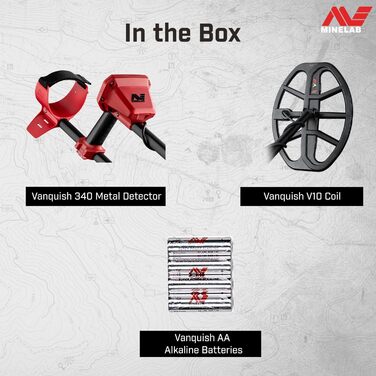 Металодетектор Minelab Vanquish 340 - багаточастотний, для дорослих, з водонепроникною котушкою V10 30x21 см (3 режими пошуку)