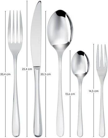 Sambonet Taste 52553-N2 - Stainless Steel Monoblock Dinnerware Set 18/10, for 12 people, 60 pieces: 12 forks, 12 spoons, 12 knives, 12 teaspoons, 12 dessert forks, dishwasher safe