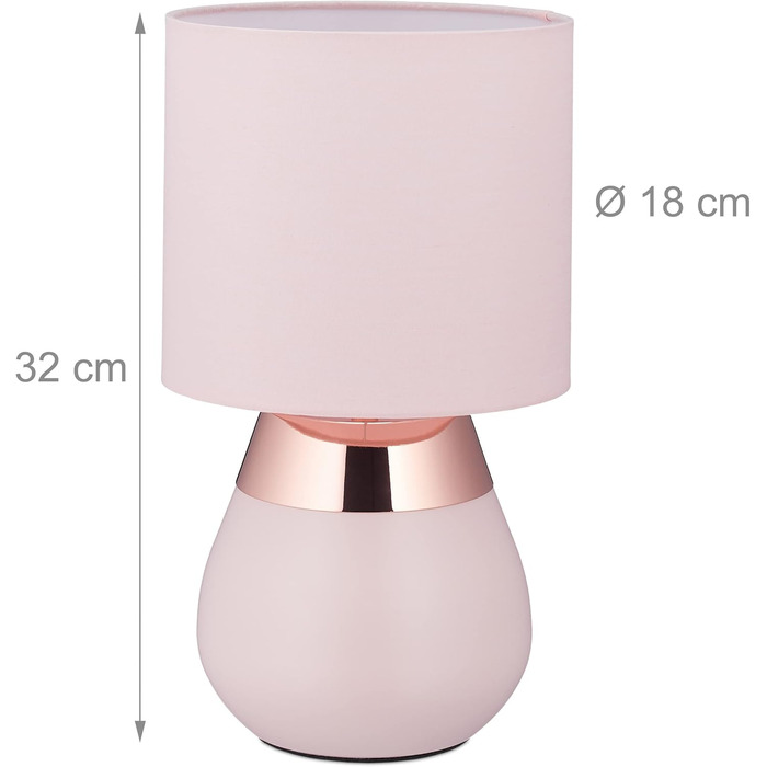Нічна лампа Relaxdays з сенсорним керуванням, рожева, для вітальні та спальні, тканинний абажур, E14, 32x18 см