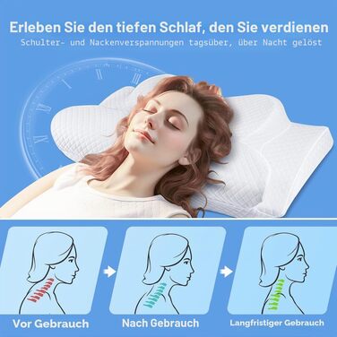 Ергономічна подушка для шиї та голови 2-в-1 з ефектом пам'яті (Memory Foam), ортопедична подушка для сну на боці, спині та животі, зі знімним чохлом, 62 x 39 x 11/13 см, чорна