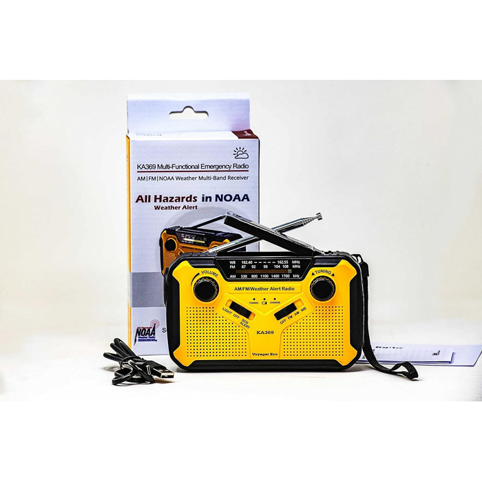 Радіо Kaito Voyager ECO з сонячною панеллю та ручним генератором, AM/FM/NOAA, LED-ліхтарик, USB-зарядка для телефону