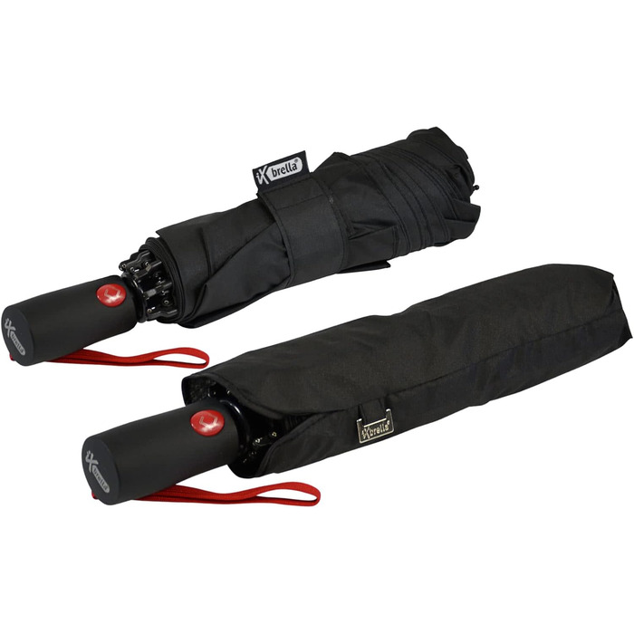 Штормовий парасолька з повним волокном, кишеньковий, великий 106 см - з кольоровими спицями - чорно-червоний