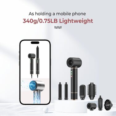 Професійний набір для укладки волосся 6 в 1 Air Styler Pro: фен, щітка, плойка, автоматична завивка, 1000W, для всіх типів волосся (чорний)