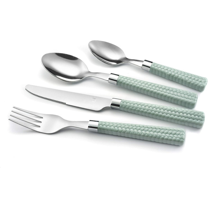 Amefa PAILLE Cutlery Set, 24-Piece | Cutlery Set for 6 People | Stainless Steel, Dishwasher Safe | Cutlery with Colorful Handles in Pastel Green | Dinner Cutlery