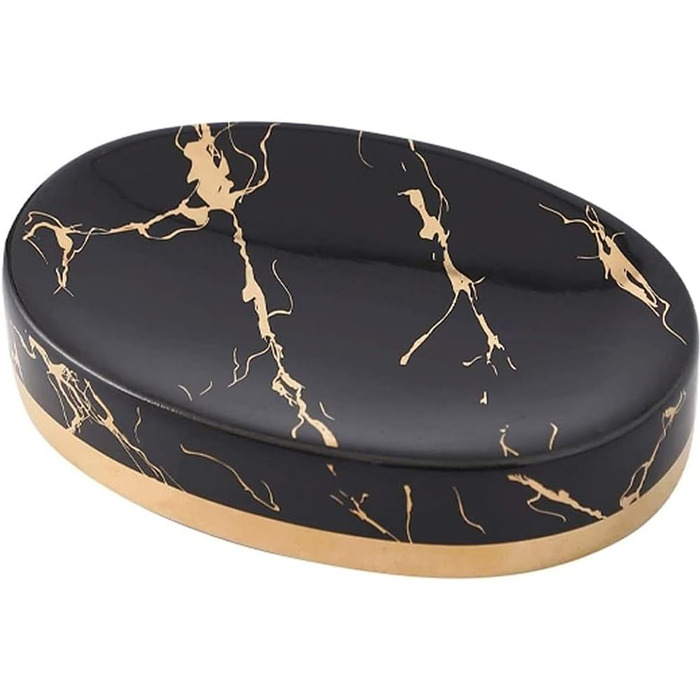 Миска для мила з імітацією мармуру FülleMore, кераміка, чорний колір, 12x8.5 см