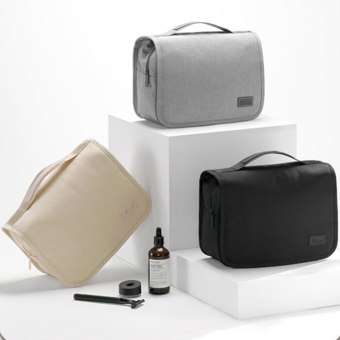 Чоловіча та жіноча сумка-органайзер для косметики та туалетних аксесуарів - велика дорожня сумка для підвішування, бежевого кольору (сірий відтінок)