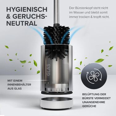 Торцева щітка для унітазу з нержавіючої сталі | Силіконова щітка для унітазу | З вентиляцією | Без кріплення до стіни | Змінний насадок | Знімний піддон | Щітка для унітазу без встановлення на стіну (Срібна)