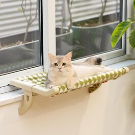 MEWOOFUN Cat Hammock Window Cat Bed Window Sill for Cats - 50x36cm Cat Bed for Radiator Cat Hammock with Soft Bed, Detachable Suction Cup Free Holds 18kg (Green L)