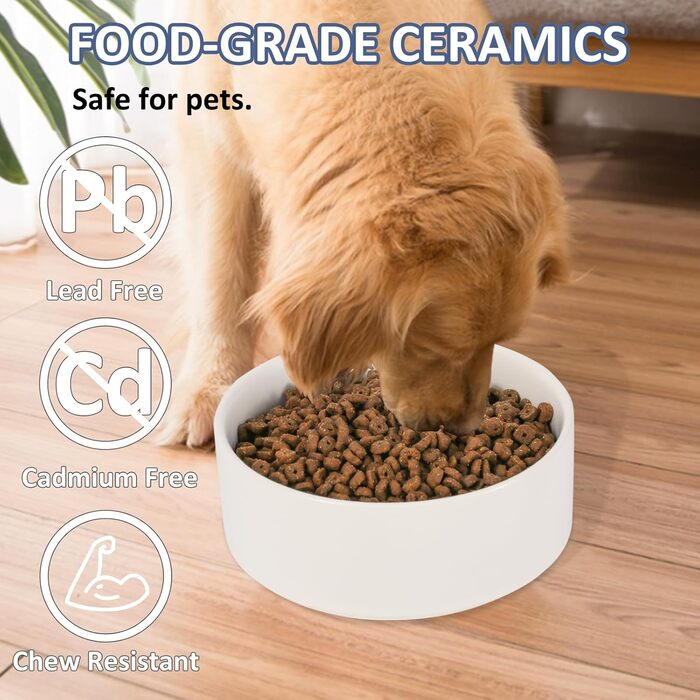 Керамічна миска для собак середніх та великих порід - важка, глибока миска для корму або води - 1800 мл - біла. Миски для собак великих порід