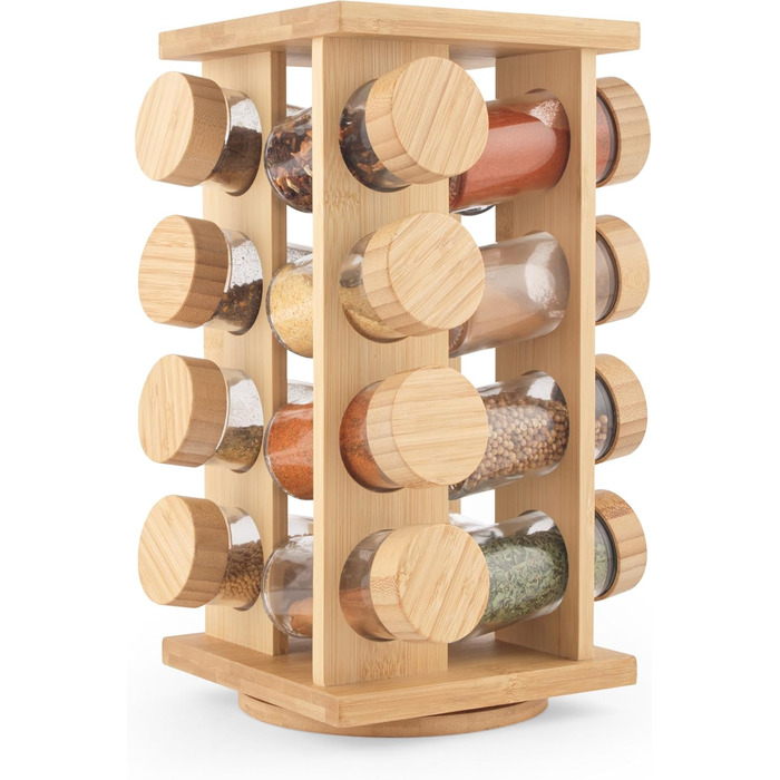 Спецівник Salter Bambus BW12777EU7 з бамбука – обертовий, 16 баночок, кришки, для зберігання спецій