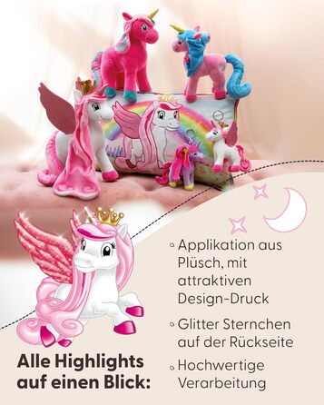 Дитяча подушка NICI Lissy PONY Einhorn Tamani 43x25 см, м'яка кольорова подушка-єдиноріг для дітей і дорослих, для дому, садочка або подорожей