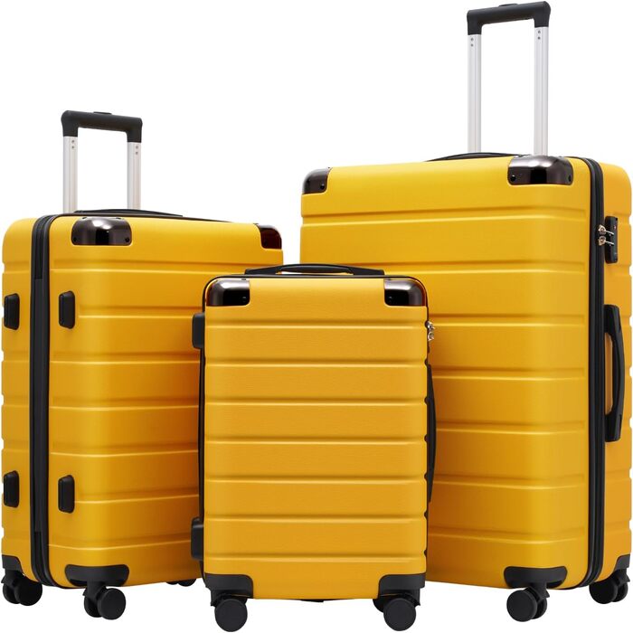 Набір валіз COOLIFE 3 в 1: Жовто-чорний дорожній набір з TSA-замком та телескопічним ручками | Rollkoffer
