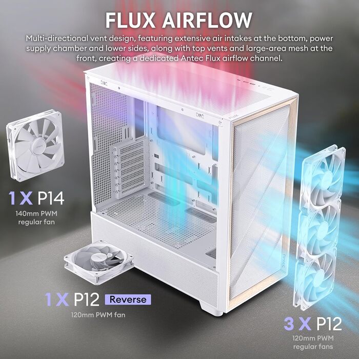 Корпус для ПК Antec Flux Midi Tower, чорний/білий, Gaming Case
