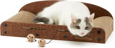 Cat Scratch Board, 66CM Durable Scratch Cardboard and Felt, Large Lounger, 2 Reversible Cat Scratch Pads for Cats, Recyclable Cardboard Cat Bed with Bell Ball Toy, Caramel Color (Medium Size)