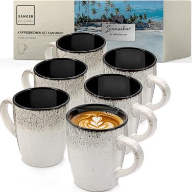 Набір кавових чашок SÄNGER Sansibar (6 шт.) з порцеляни, 430 мл, сірий колір, для кави та чаю, стійкий до миття в посудомийній машині та нагрівання в мікрохвильовій печі