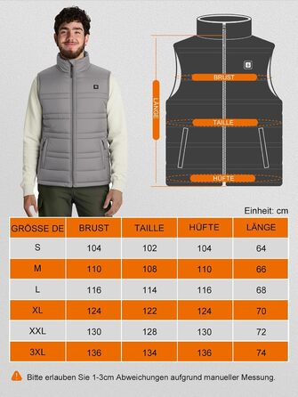 Обогреваемый жилет UNBON для мужчин и женщин с Powerbank 10000mAh USB, 3 режима нагрева, 6 зон обогрева, аккумулятор (L, Серый)