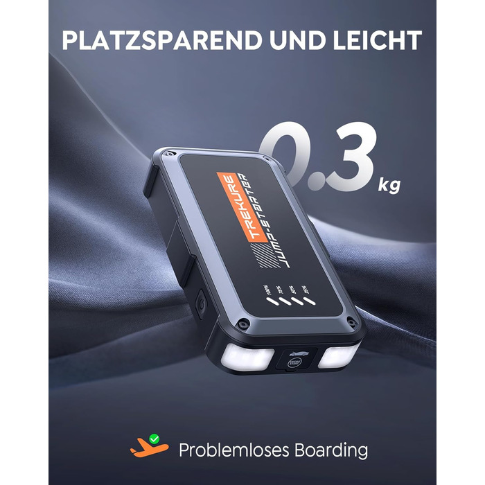 Powerbank Starthilfe TREKURE 4000A для автомобіля: 9.0L бензин/8.5L дизель, LED ліхтарик