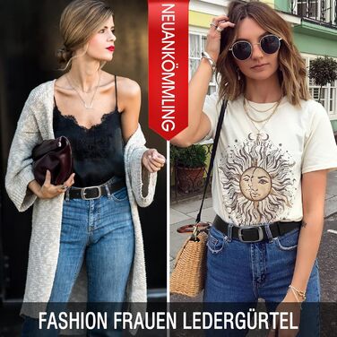 Жіночий шкіряний ремінь WHIPPY великого розміру, модний ремінь з телячої шкіри з надійною пряжкою, для джинсів, штанів, суконь, чорний (пряжка 'Пістолет'), 3XL:150см (підходить для талії 134-145см)