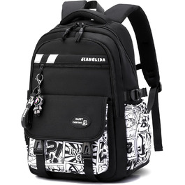 Шкільний рюкзак Tanou для хлопців-підлітків, чорний, з принтом графіті, водонепроникний, 10-18 років