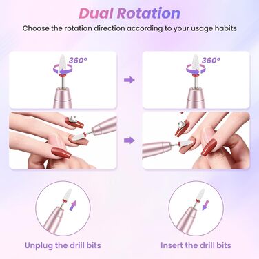 Бездротовий набір для манікюру Nagelfräser з мультифункціональною зарядкою, професійна електрична фрезер для гелевих нігтів, рожево-золотий