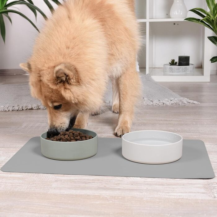 Підкладка під миску для котів та маленьких собак ne&no® - неслизька, водовідштовхувальна, з веганської шкіри (60 x 40 см, cool grey)