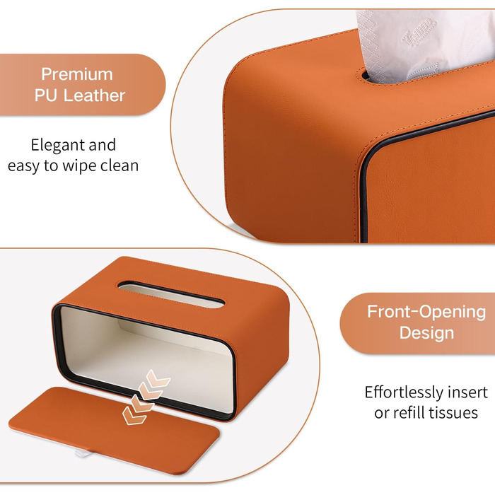 Скріпка для серветок GORESE, шкіряна, прямокутна, помаранчевого кольору (25.5 x 15 x 10.3 см)