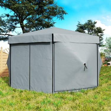 Outsunny Hexagonal Gazebo Approx. 3.6x3m Waterproof Pop-up Folding Gazebo with 5 Side Panels, Bag, Folding Party Tent, UV 30+, Winterproof Garden Tent, Garden Gazebo for Camping, Garden, Festival, Light Grey | Aosom