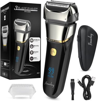 Електричний чоловічий бритва та тример з 3 гнучкими лезами, акумуляторний, бездротовий, з етиуі, для мокрого та сухого гоління, 100 хв роботи, подарунок для чоловіка, зелено-чорний