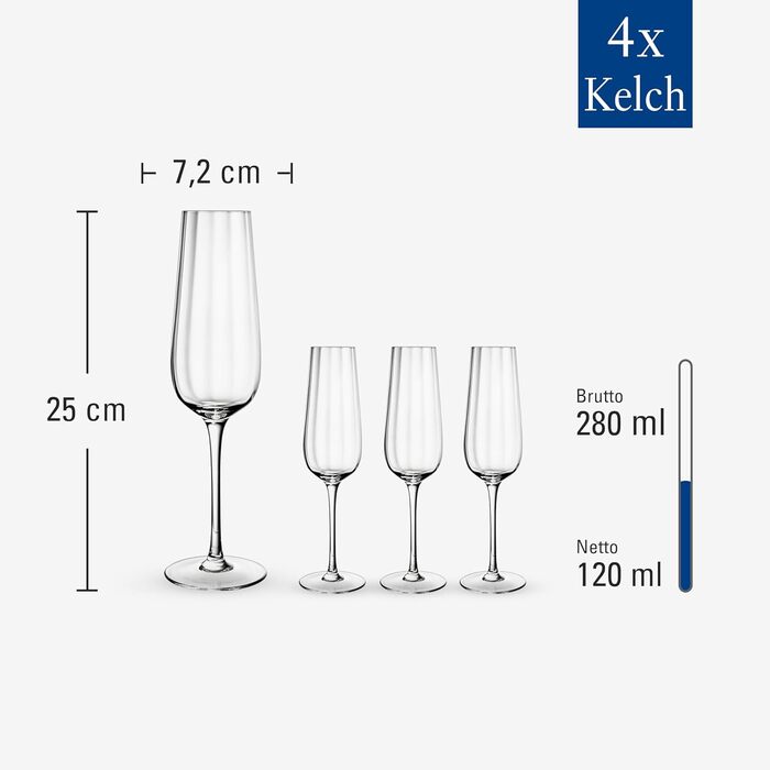 Villeroy & Boch Rose Garden: келих для шампанського, набір 4 шт., 120 мл, кришталеве скло, прозорий