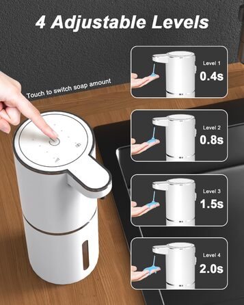 Автоматичний диспенсер для мила Dalugo USB-C, електричний сенсорний дозатор мила з 4 рівнями регулювання, для кухні та ванної кімнати, білий