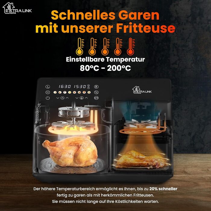 Фритюрниця Extralink 1400W Airfryer 4.2L з 10 функціями, LED-дисплеєм та економним споживанням енергії