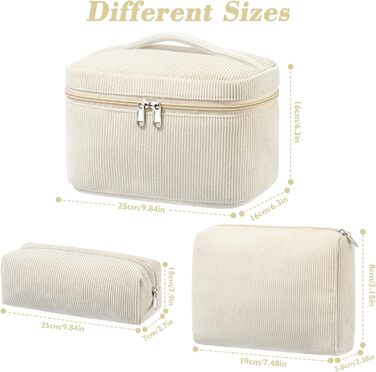 Набір косметичок 3 шт. з квітковим візерунком, жіноча косметичка для подорожей та повсякденного використання | Косметичка для макіяжу для жінок та дівчат (Бежевий)