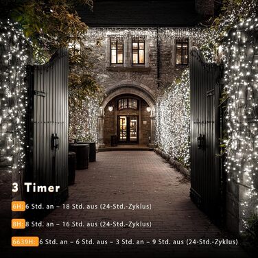 Гірлянда світлодіодна для прикраси саду, дому, на Різдво, 30м, 230 LED, тепле біле світло, 8 режимів, з пультом, вологостійка