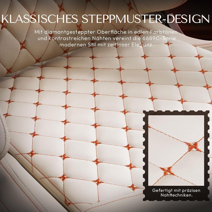 Ігровий крісло Dowinx з регульованою підніжкою, масажером попереку та офісним комфортом, до 200 кг, 165° нахил спинки, бежевий