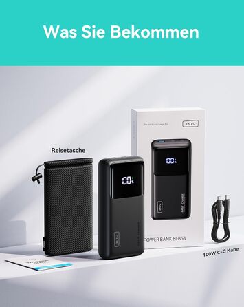 Портативний зарядний акумулятор INIU 100W 25000mAh з USB-C, сумісний з MacBook, iPad, iPhone, DJI та іншими пристроями. Чорний