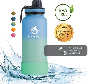 Stainless Steel Water Bottle – BPA-Free Thermo Bottle for Kids, School, Sports & Outdoor – Keeps Drinks Hot for up to 12H and Cold for up to 24H – Includes 3 Drinking Caps – (Lagoon, 950 ml)