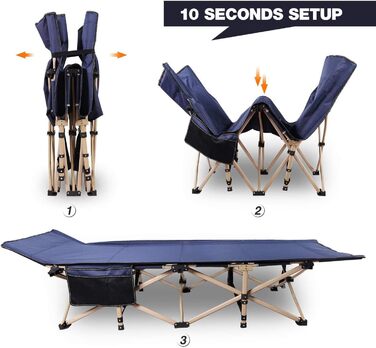 Розкладне ліжко для кемпінгу CampMax: міцне, XXL, 190 x 71 x 38 см, для відпочинку на природі, блакитне